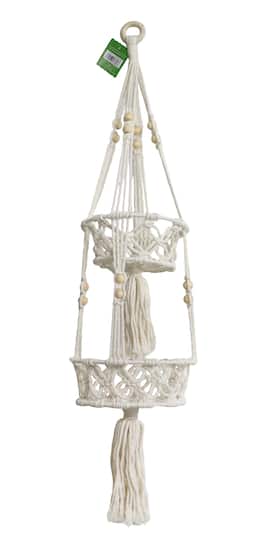 39.5" Natural White 2-Tier Macramé Hanging Basket by Ashland®